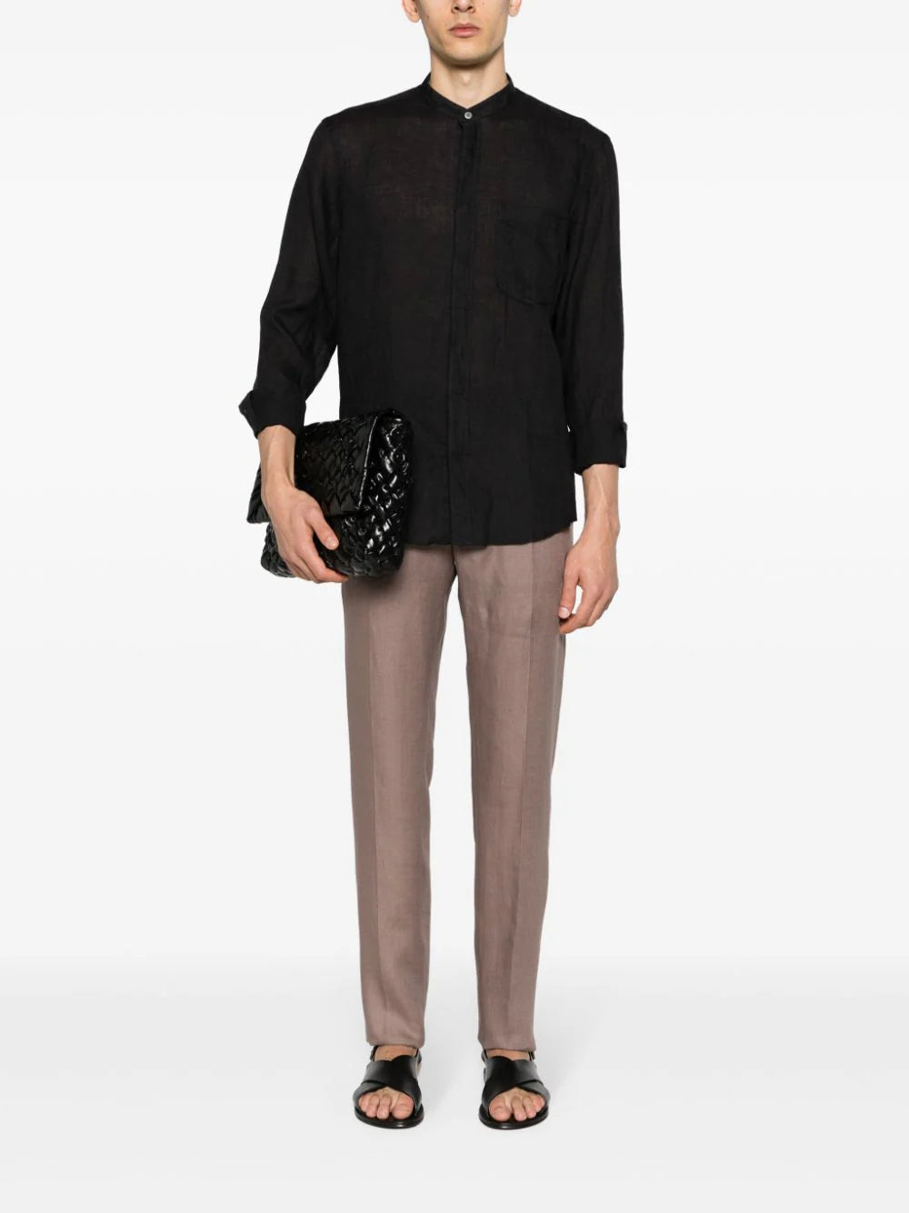 Zegna band-collar linen shirt
