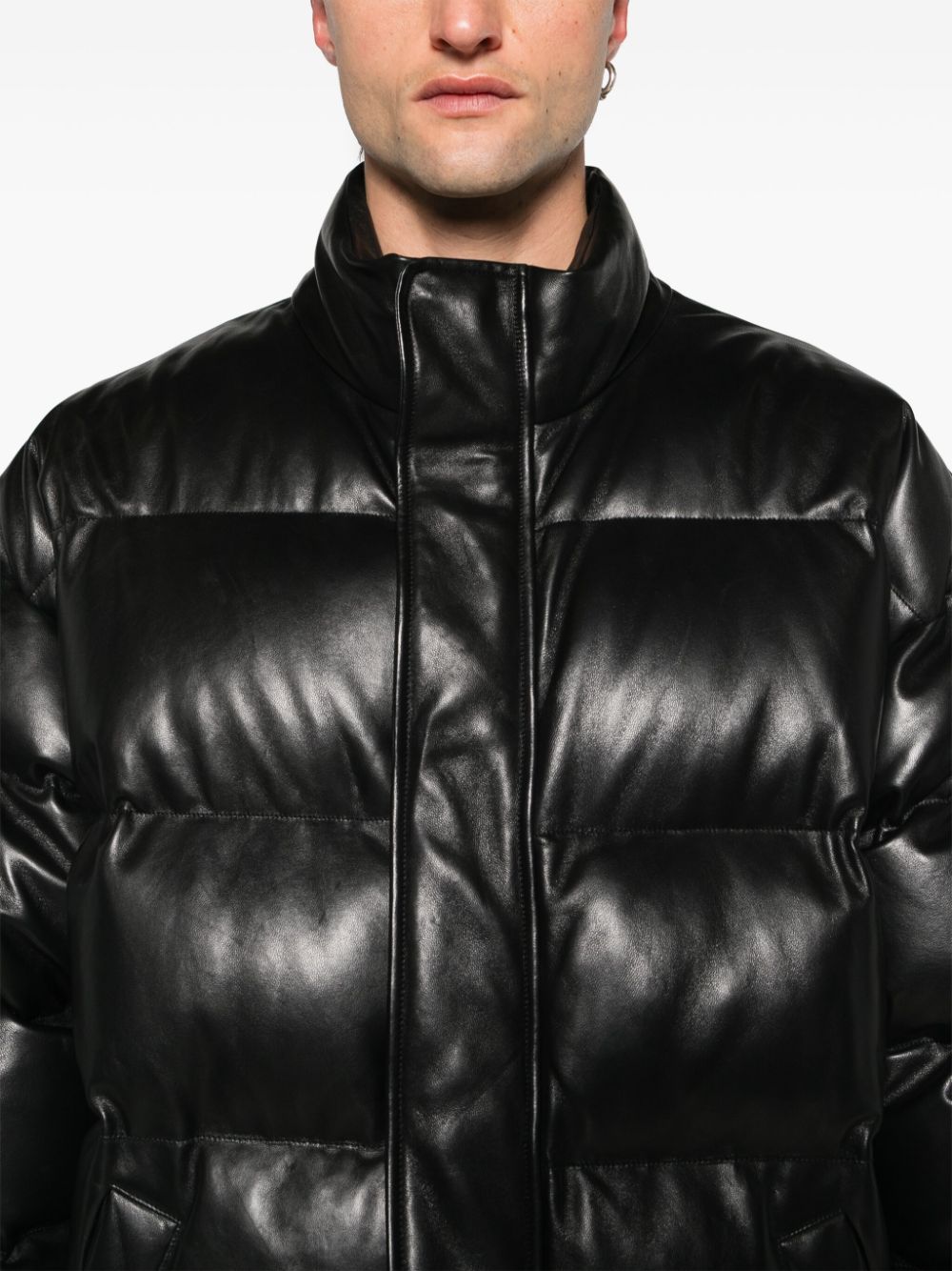 Balenciaga high-neck leather padded jacket