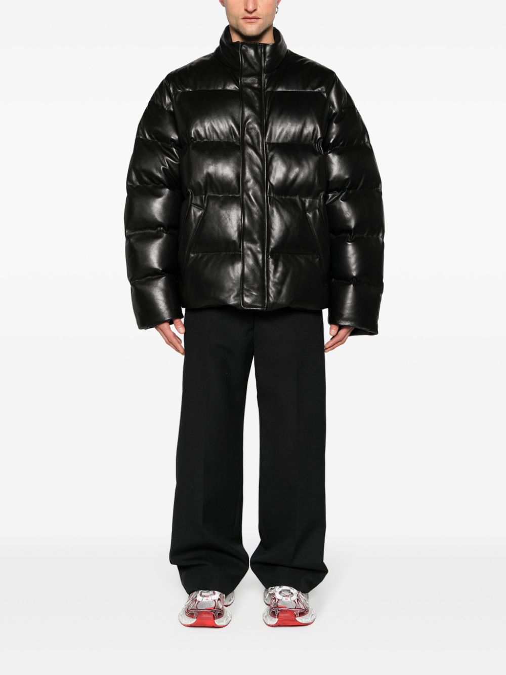 Balenciaga high-neck leather padded jacket