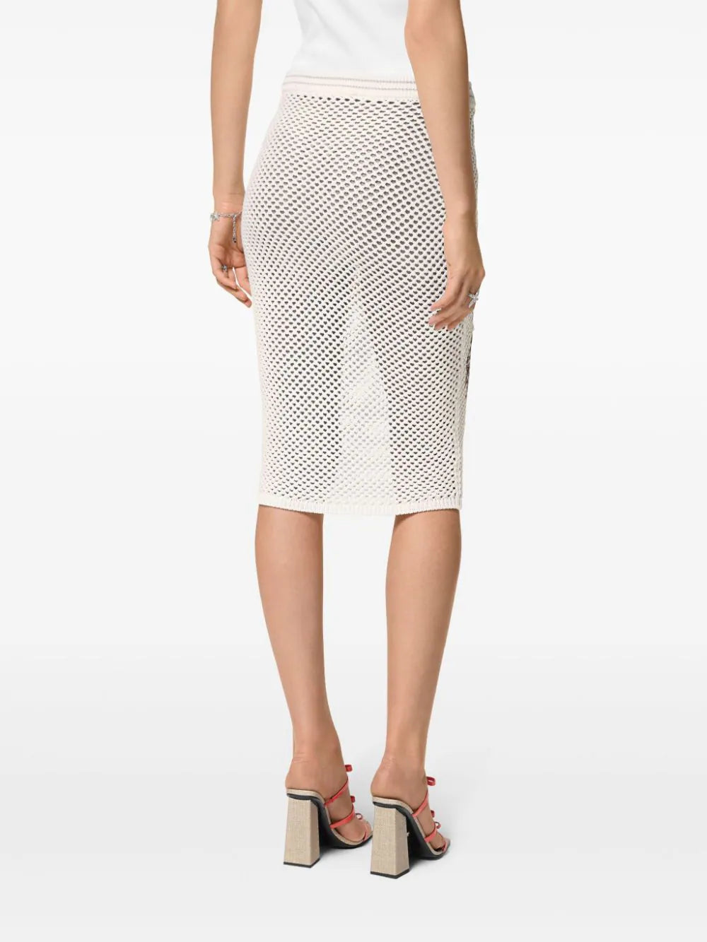 Versace  embroidered crochet-knit midi skirt