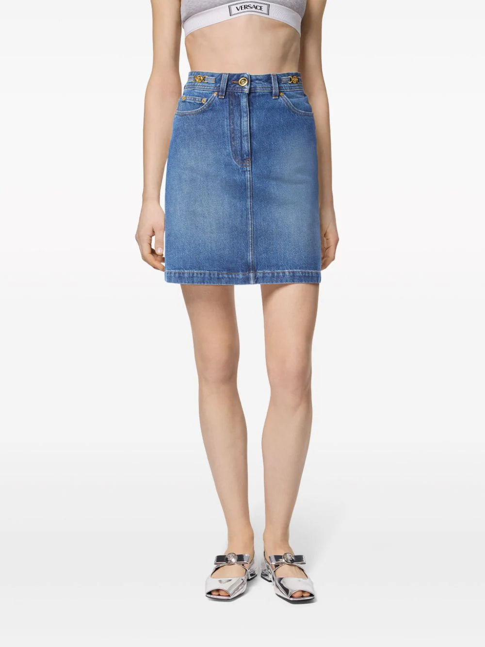 Versace A-line denim mini skirt