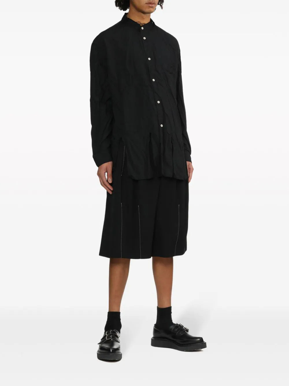 Black Comme Des Garçons  frayed asymmetric-hem shirt