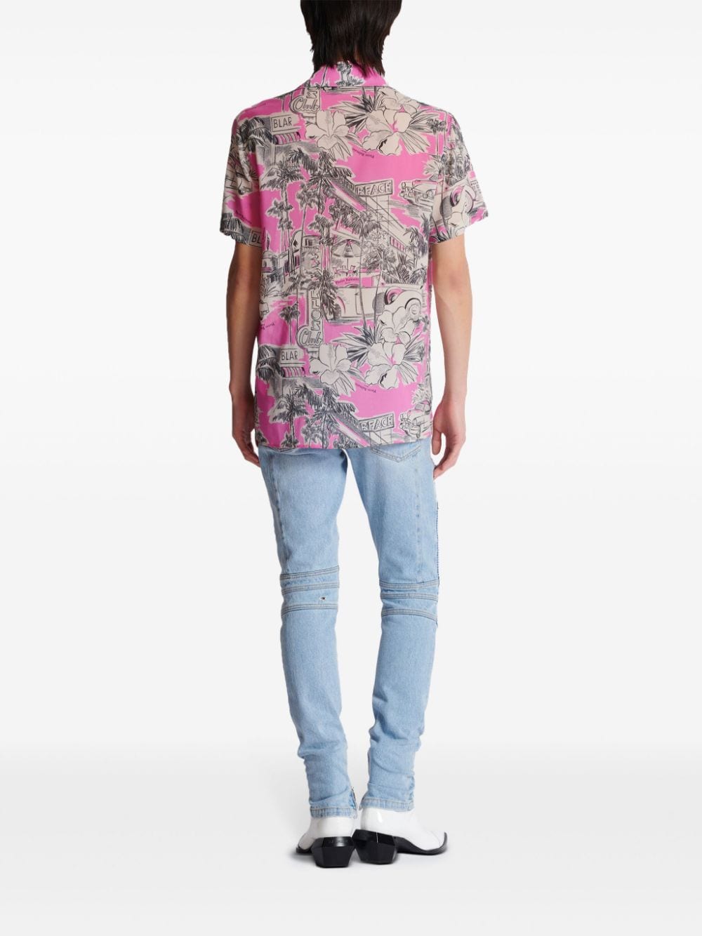 Balmain Miami print silk camp shirt