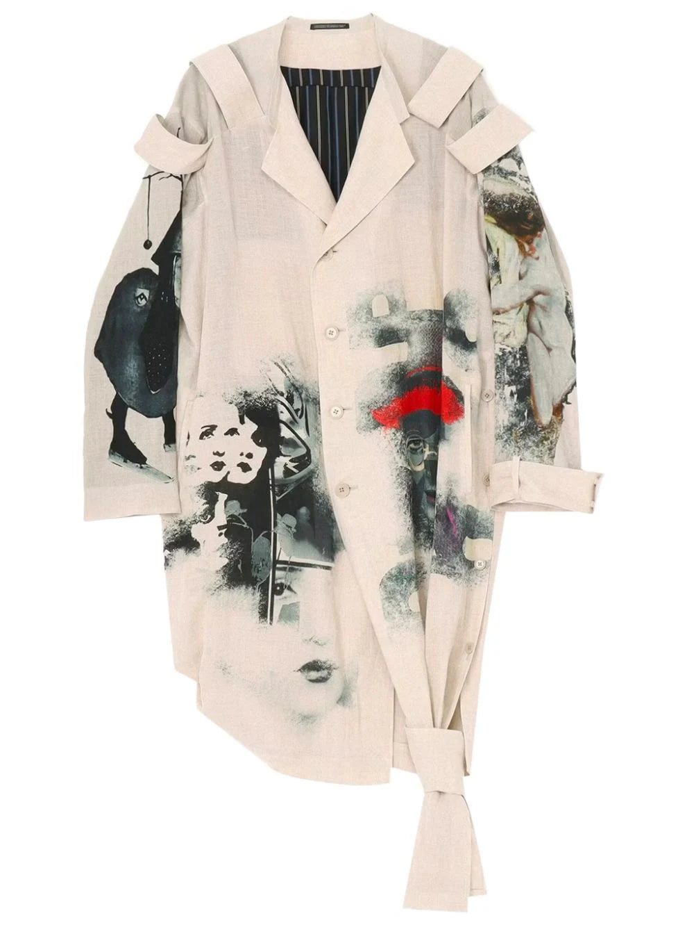 Yohji Yamamoto  artistic-print epaulette-detail long jacket