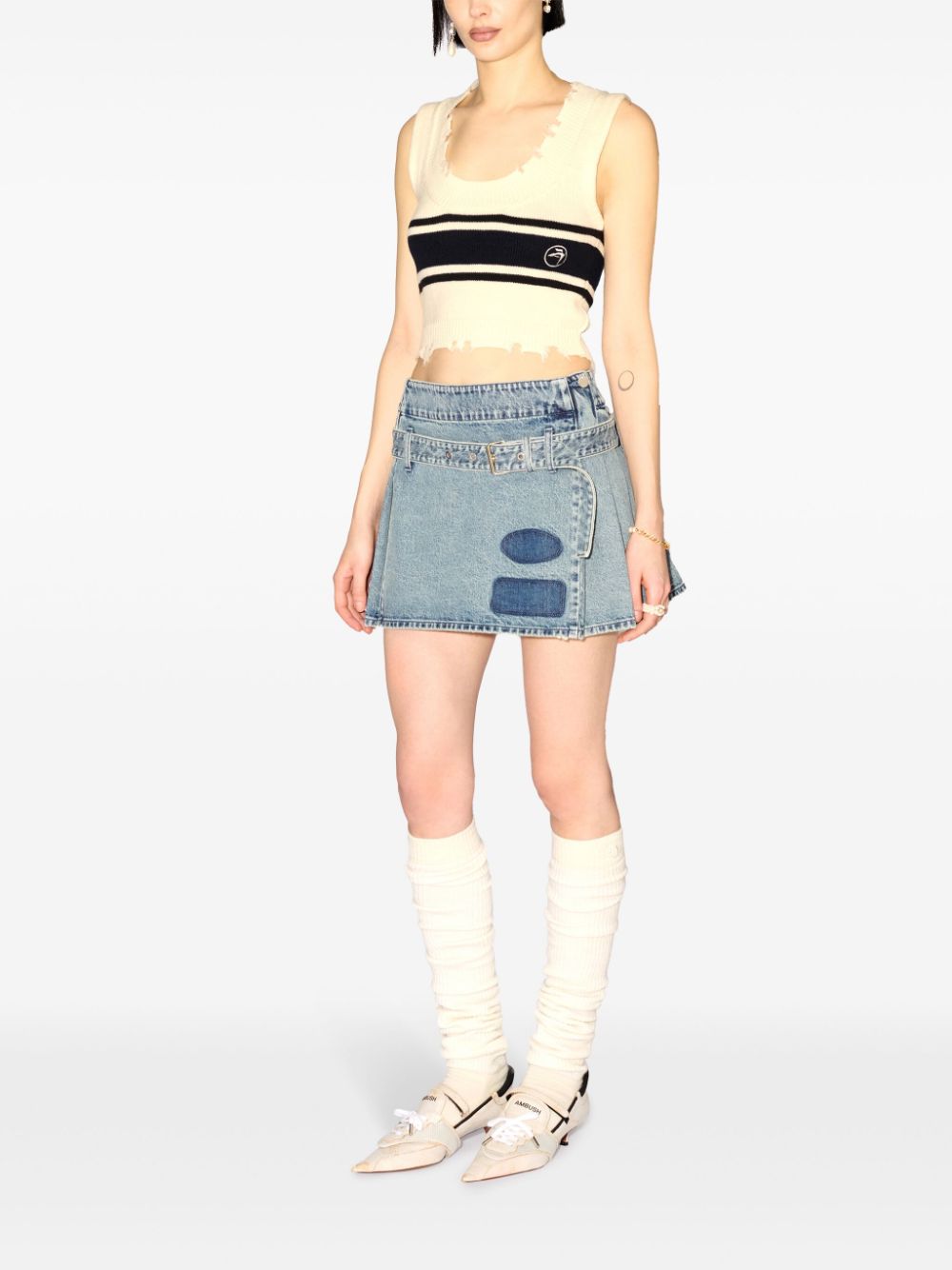 AMBUSH pleated denim miniskirt