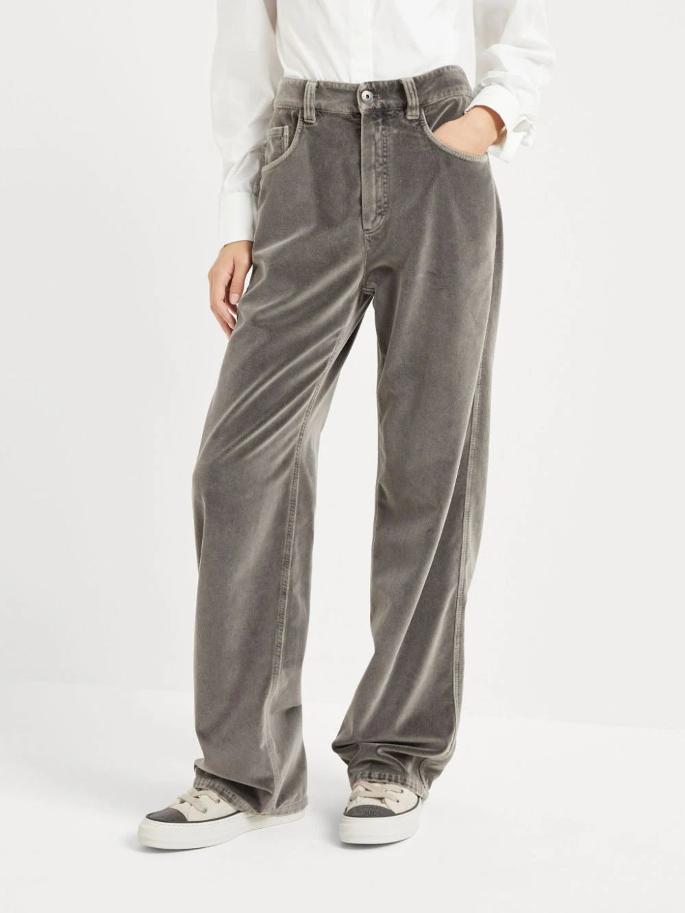 Brunello Cucinelli  logo-patch flared trousers