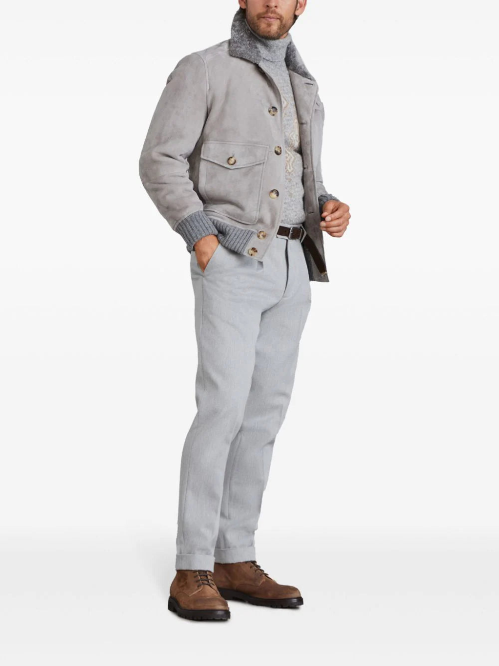 Brunello Cucinelli  shearling-collar suede jacket