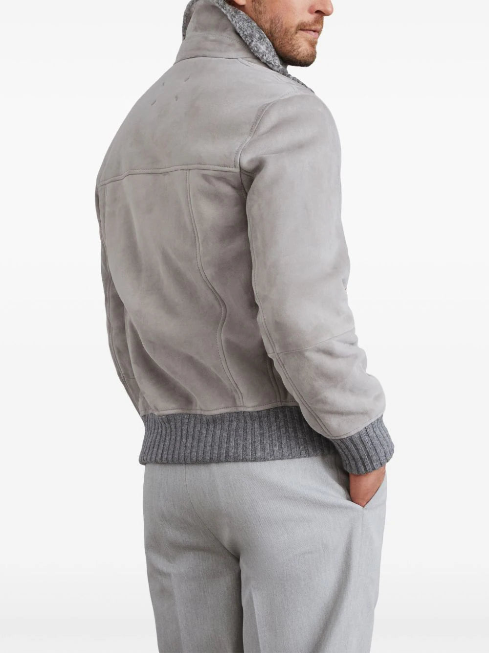 Brunello Cucinelli  shearling-collar suede jacket