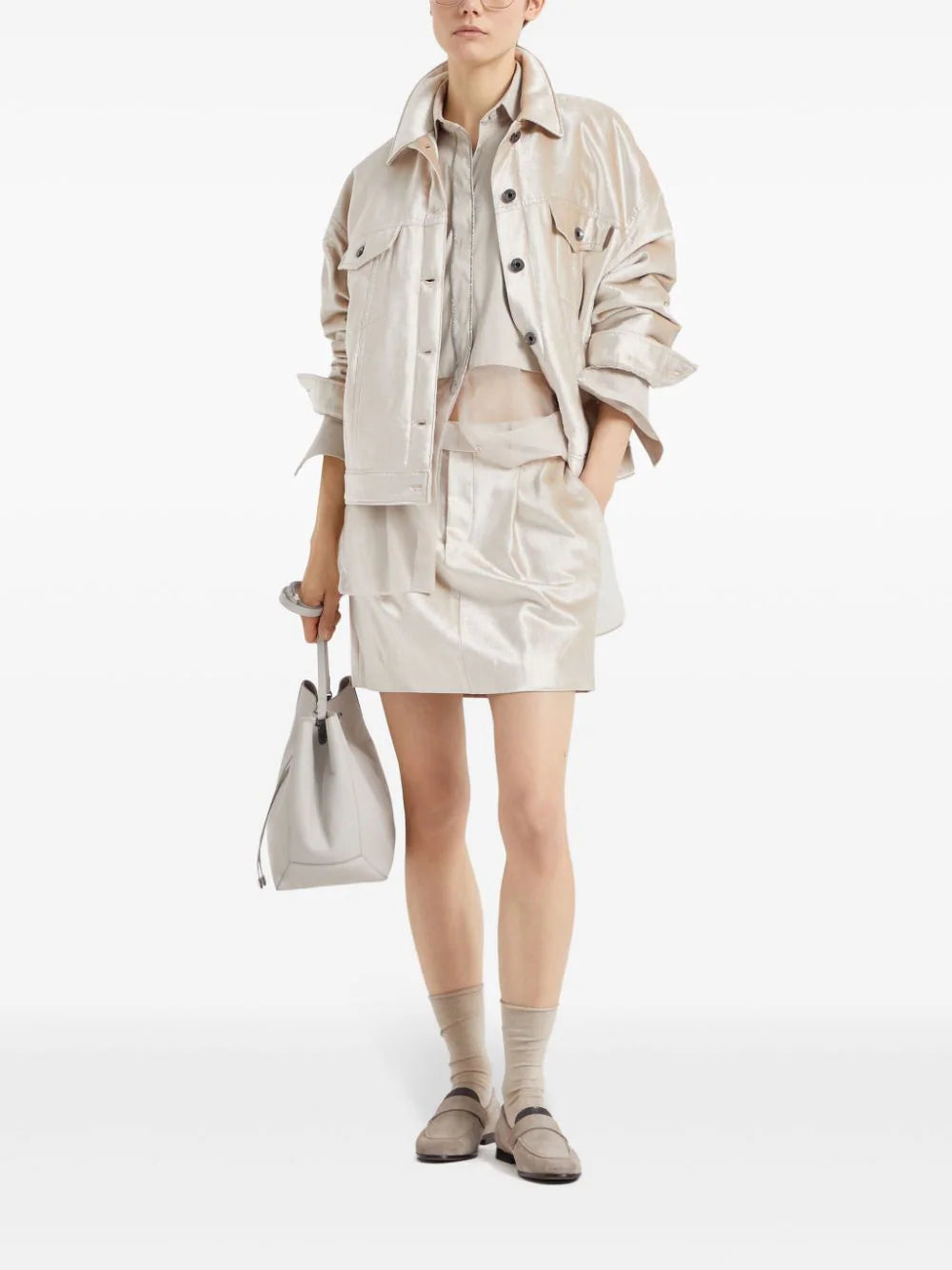 Brunello Cucinelli pearlescent-finish tailored miniskirt