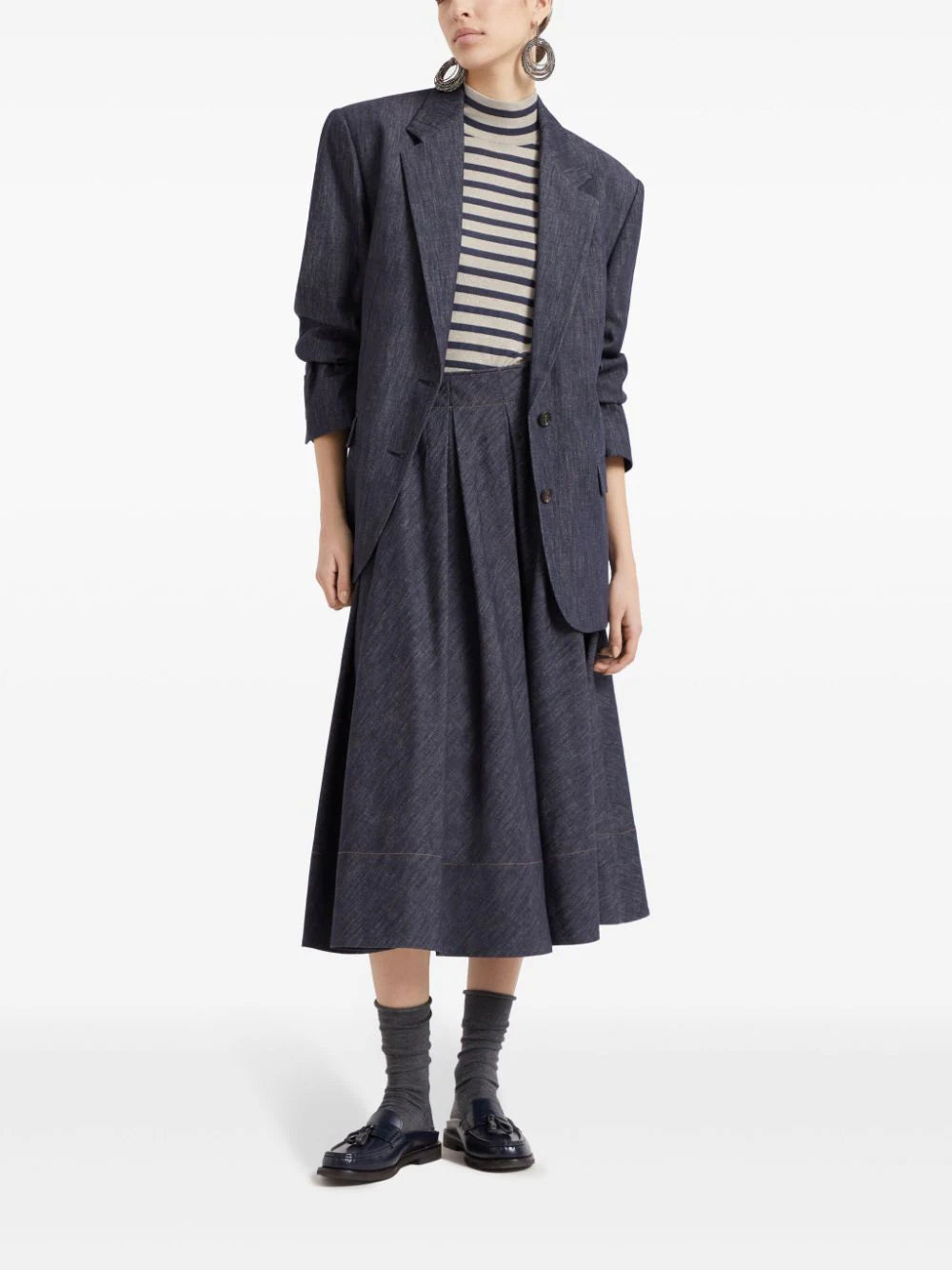 Brunello Cucinelli pleated denim midi skirt