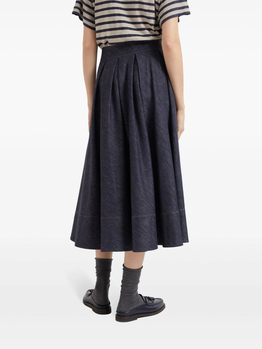 Brunello Cucinelli pleated denim midi skirt