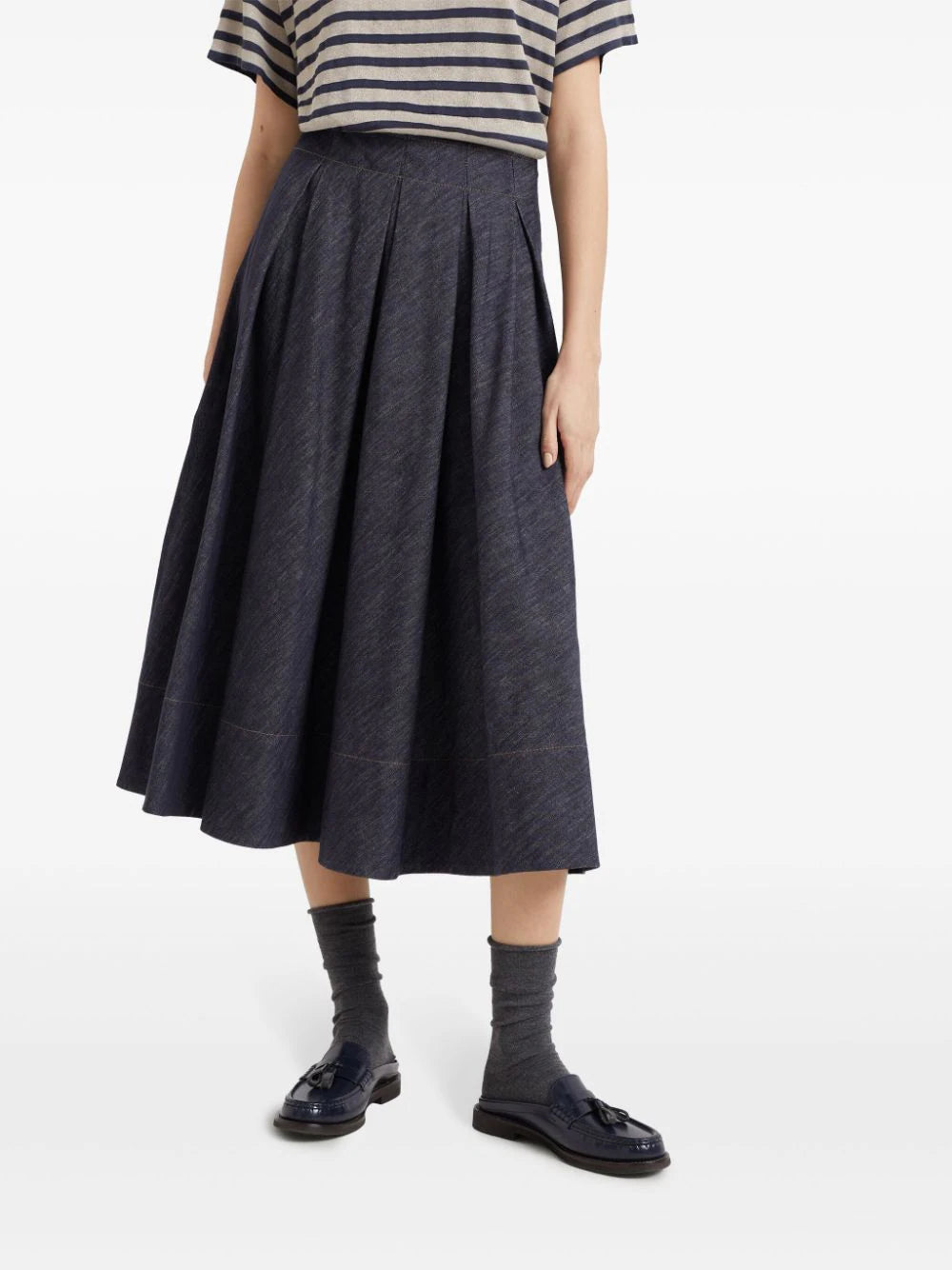 Brunello Cucinelli pleated denim midi skirt