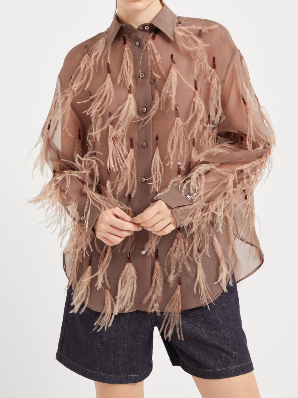 Brunello Cucinelli  feather-detailing shirt