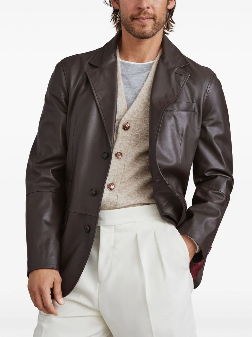 Brunello Cucinelli  single-breasted leather blazer