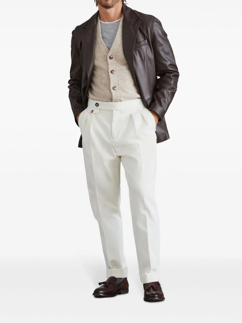 Brunello Cucinelli  single-breasted leather blazer