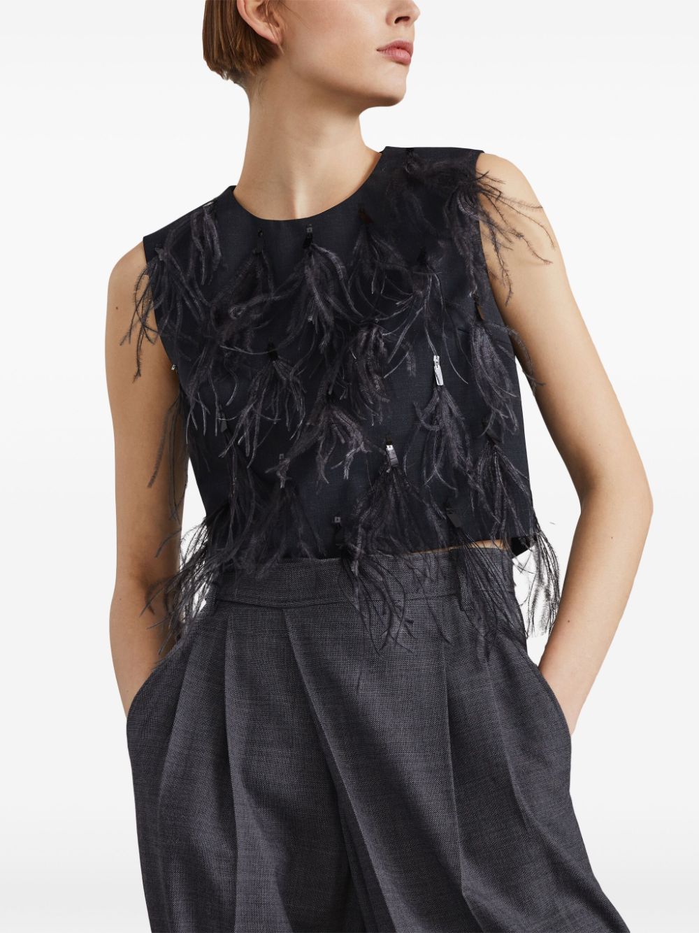 Brunello Cucinelli  feather-detailing sleeveless top