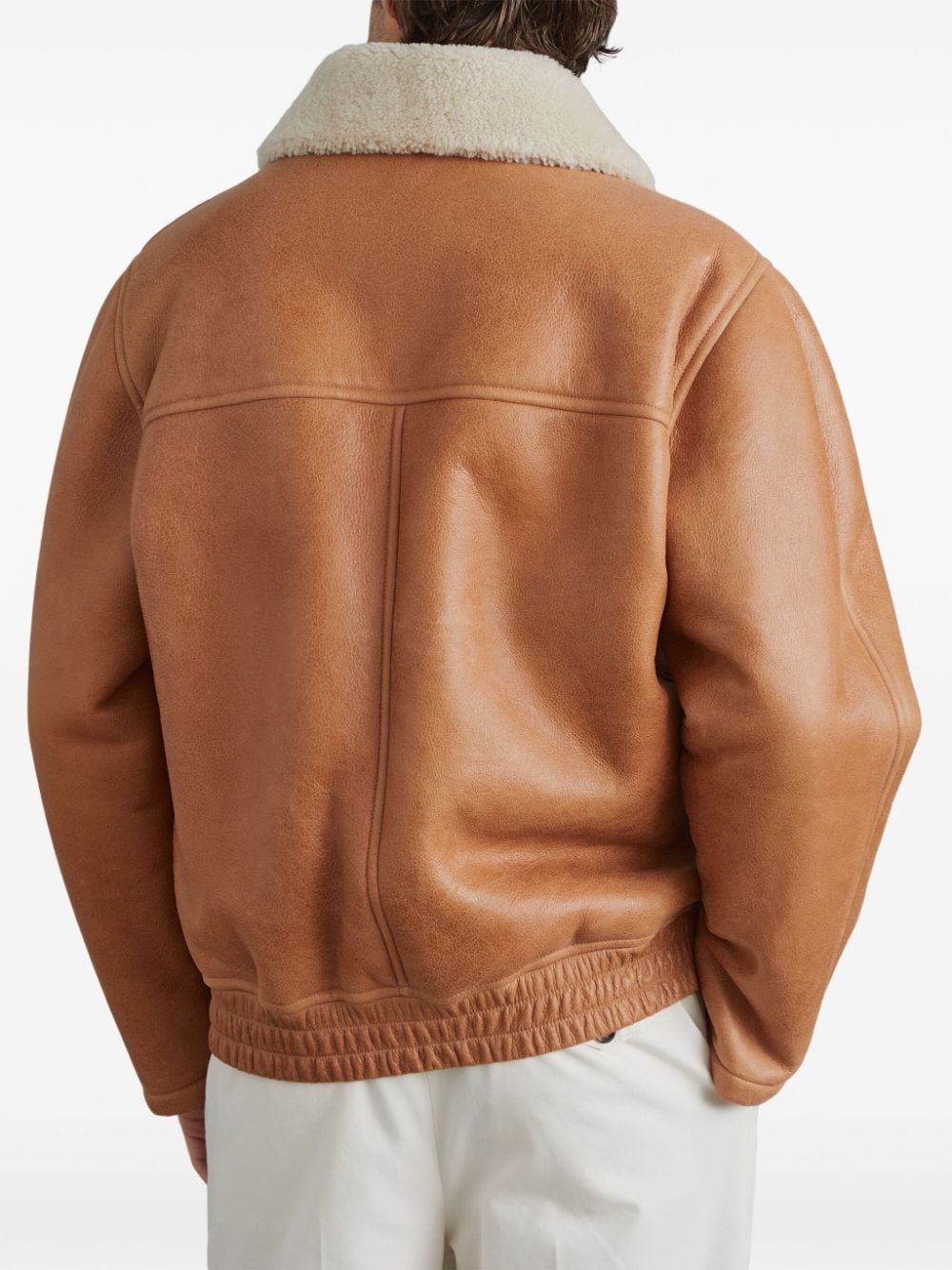 Brunello Cucinelli  shearling-collar leather jacket
