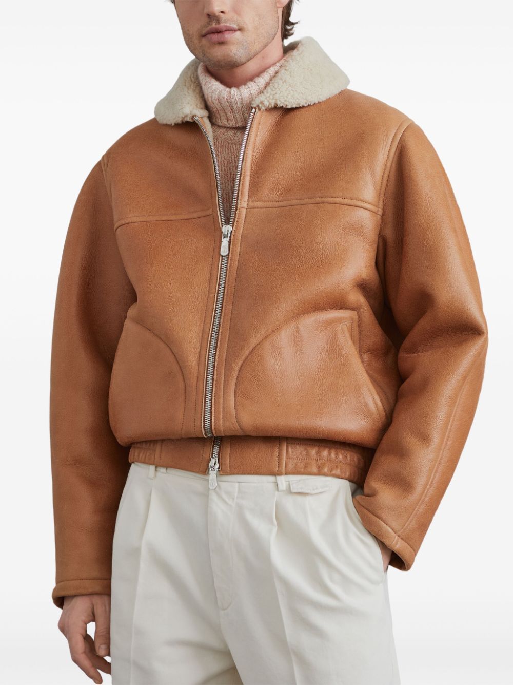 Brunello Cucinelli  shearling-collar leather jacket