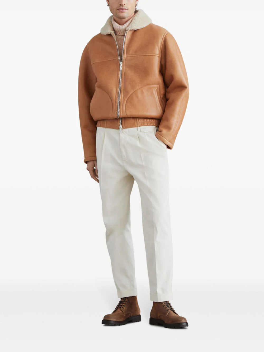 Brunello Cucinelli  shearling-collar leather jacket