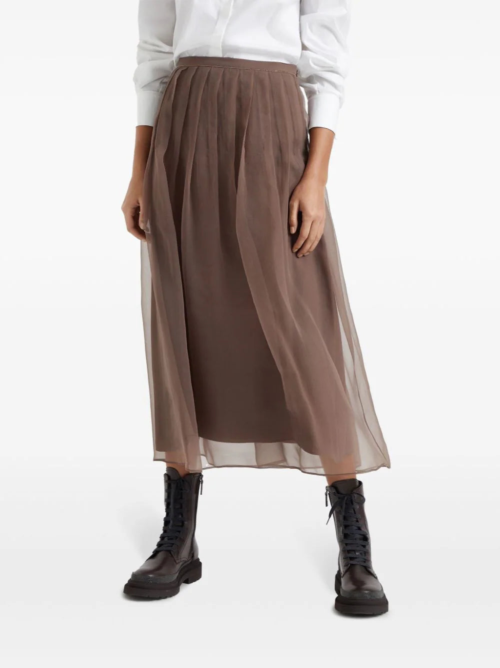 Brunello Cucinelli pleated silk midi skirt