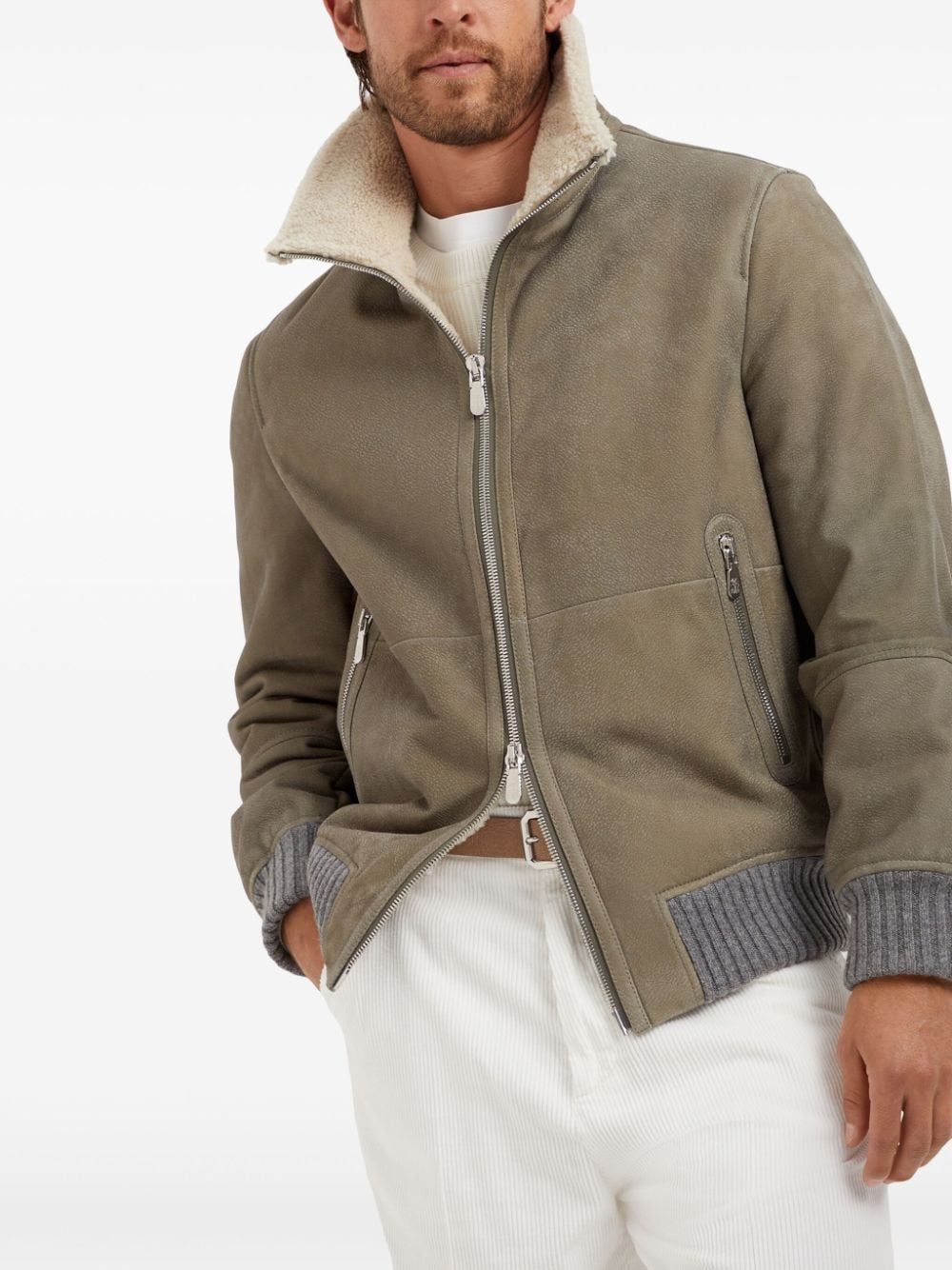 Brunello Cucinelli  shearling-collar leather jacket