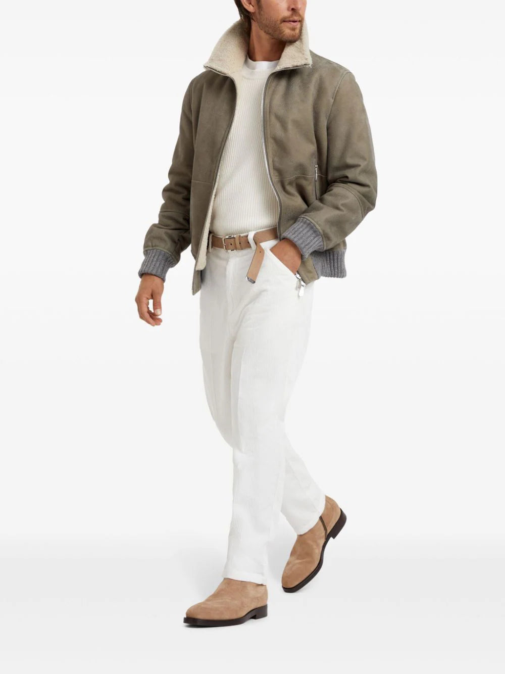 Brunello Cucinelli  shearling-collar leather jacket