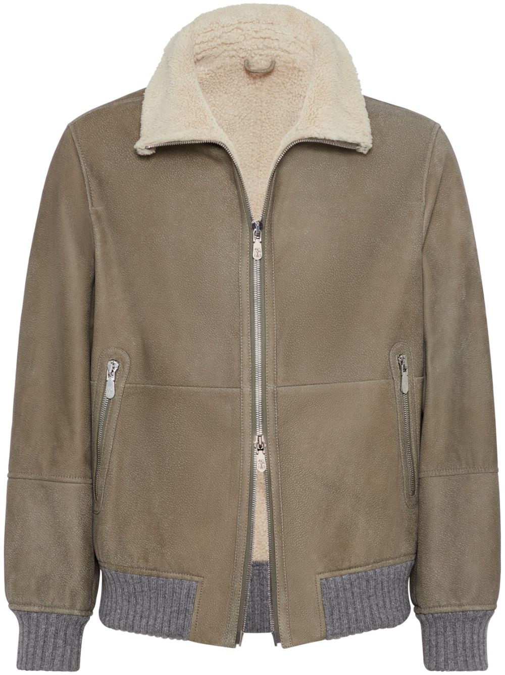 Brunello Cucinelli  shearling-collar leather jacket