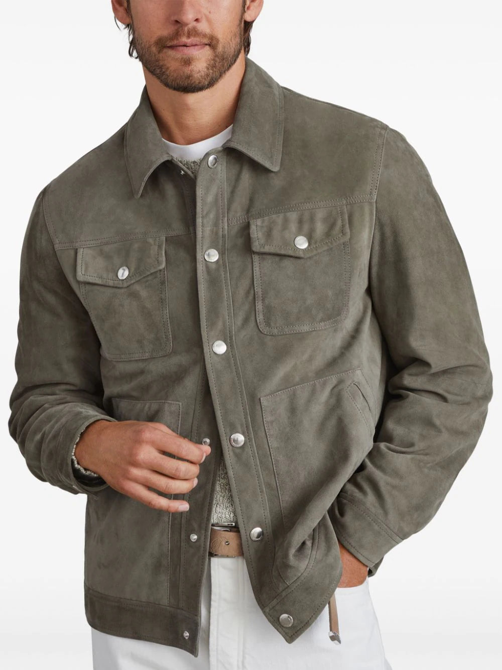 Brunello Cucinelli press-stud leather jacket