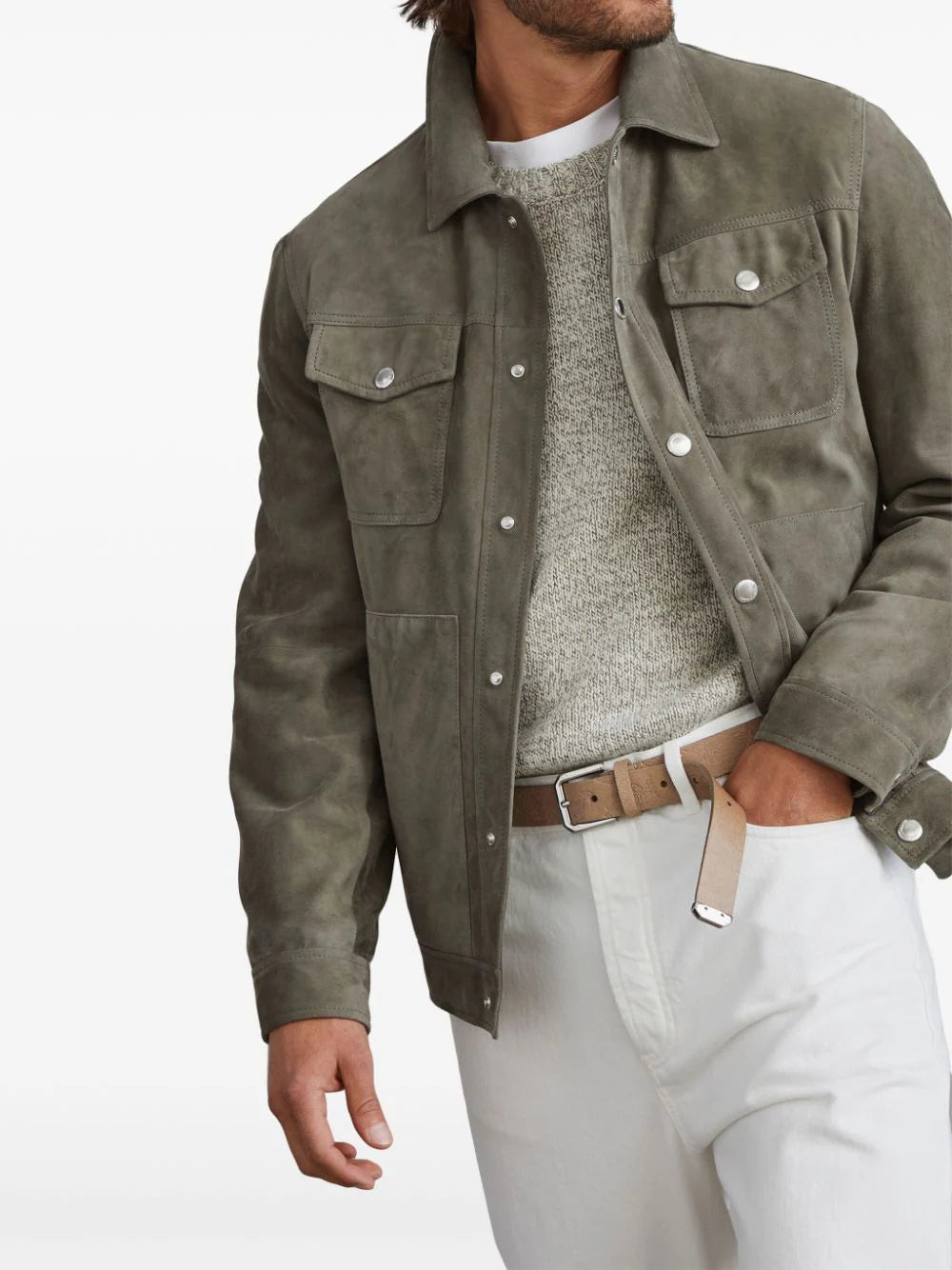Brunello Cucinelli press-stud leather jacket