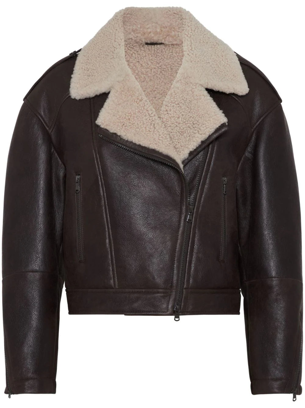 Brunello Cucinelli  shearling-collar leather biker jacket