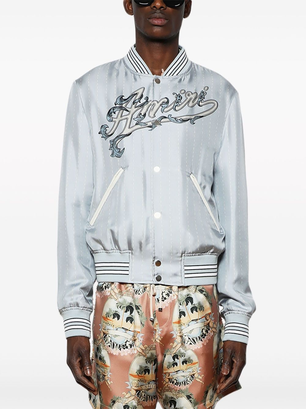 AMIRI logo-print silk bomber jacket