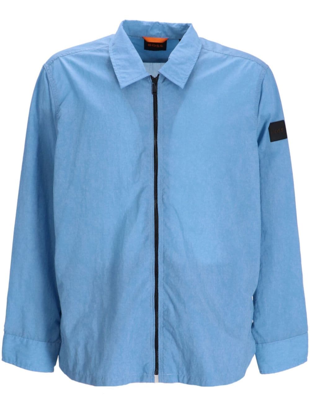 BOSS logo-patch zip-up shirt