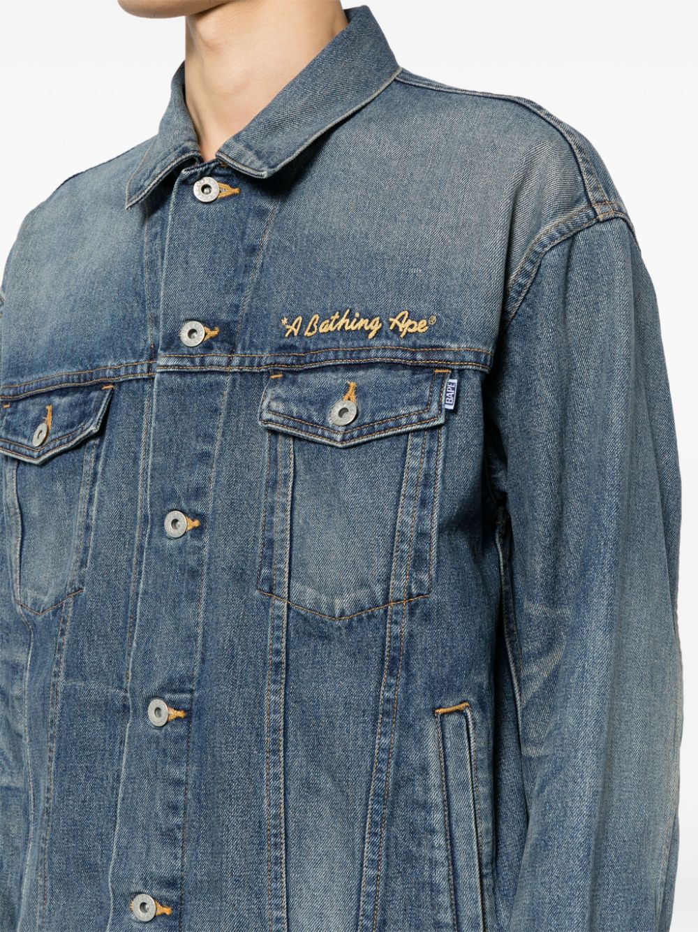 A BATHING APE® Damage logo-embroidered denim jacket
