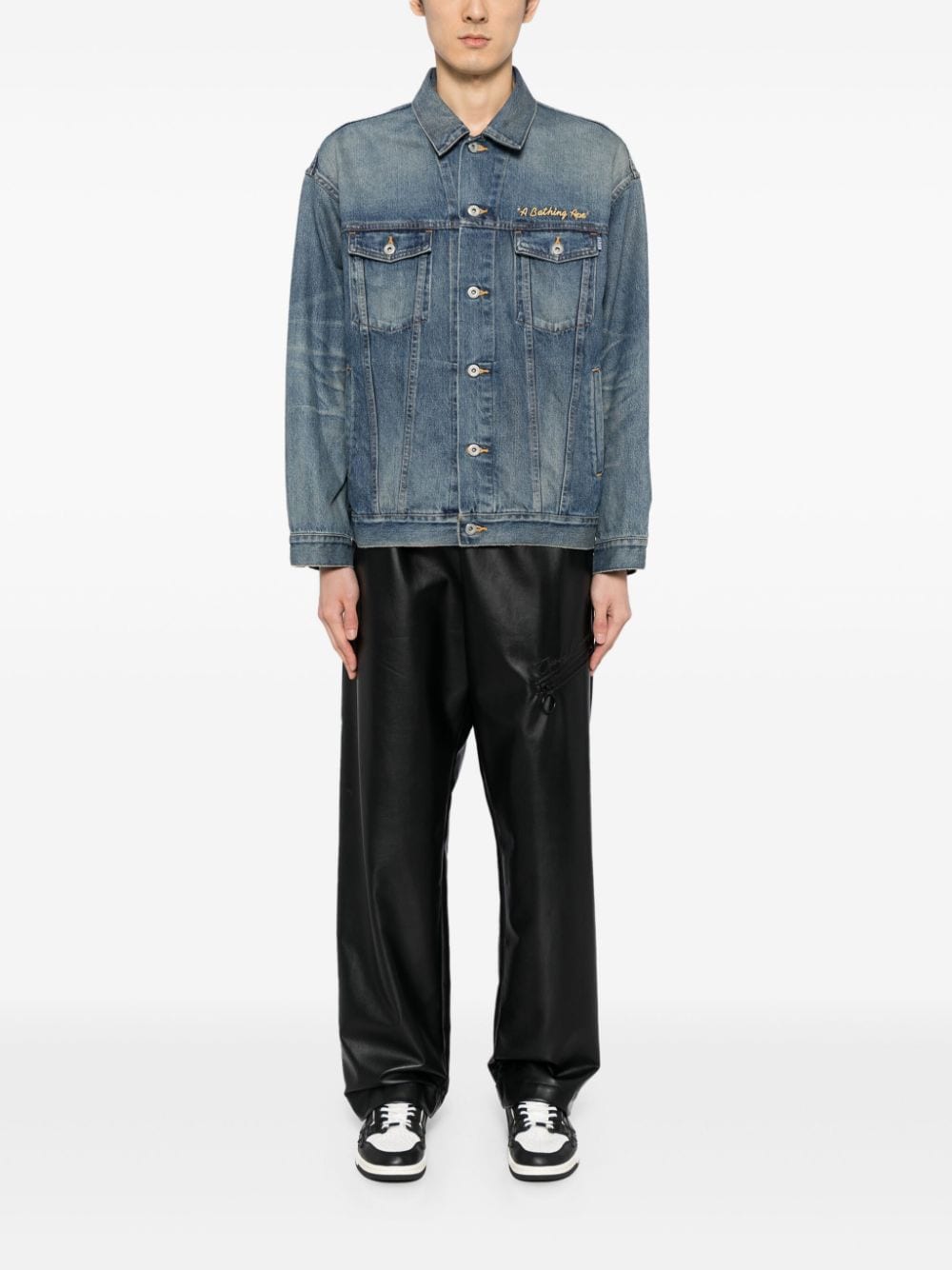 A BATHING APE® Damage logo-embroidered denim jacket
