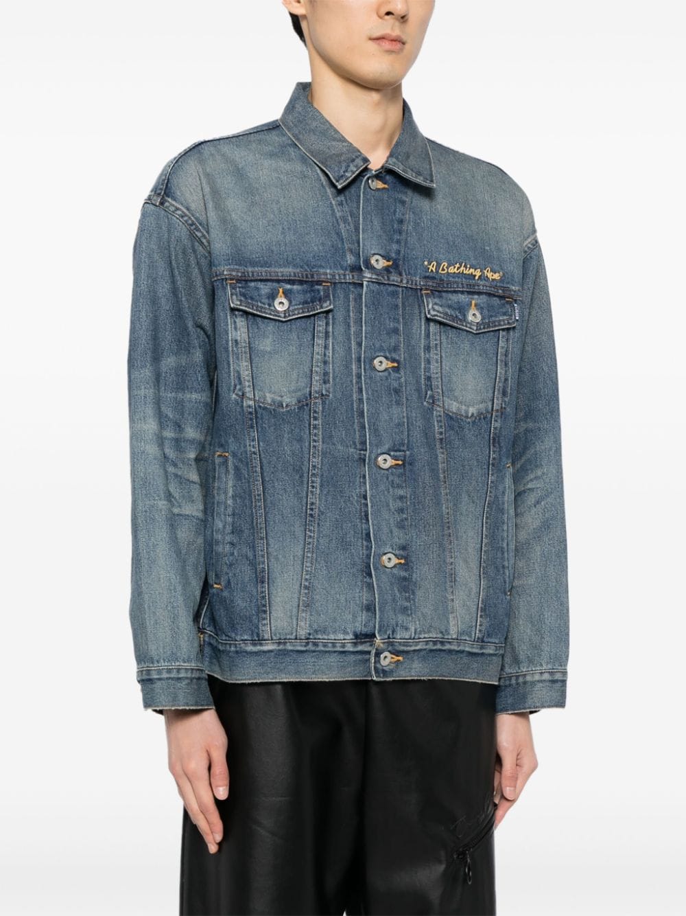 A BATHING APE® Damage logo-embroidered denim jacket
