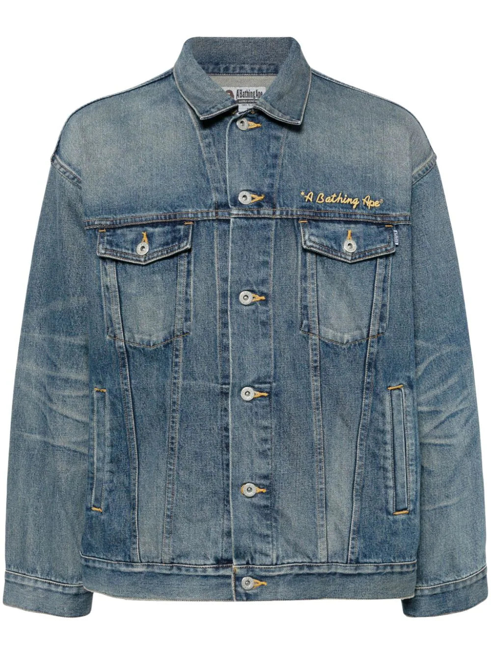 A BATHING APE®  Damage logo-embroidered denim jacket