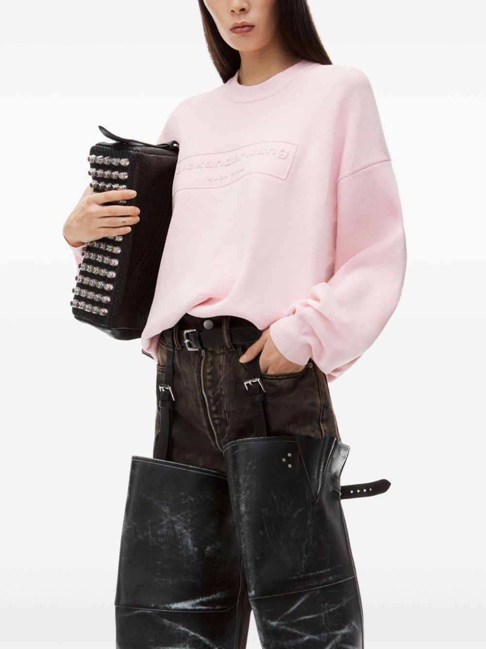 Alexander Wang logo-embossed crew-neck jumper