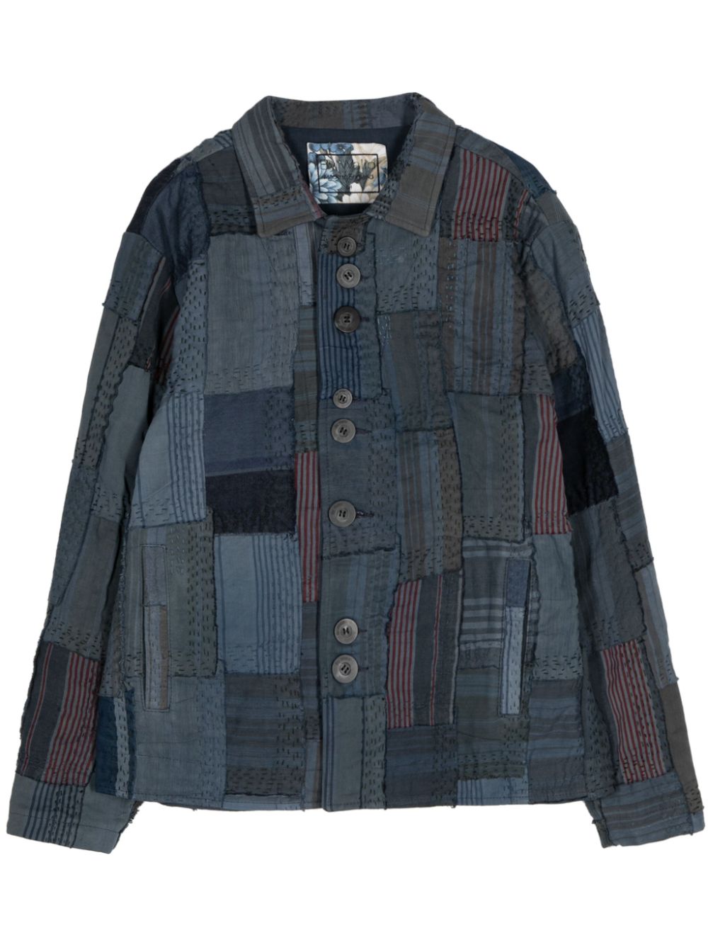 By Walid  patchwork linen shirt jacket