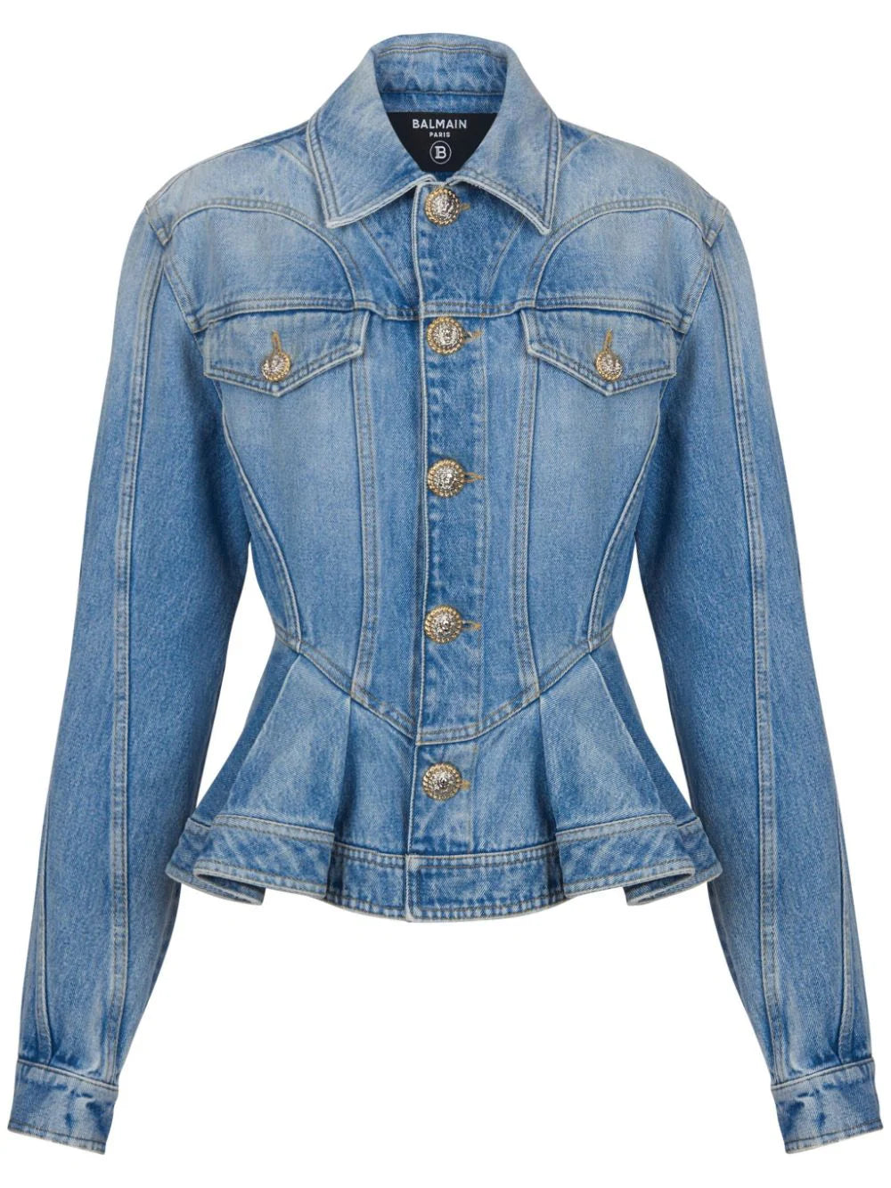 Balmain  logo-buttons pleated denim blazer