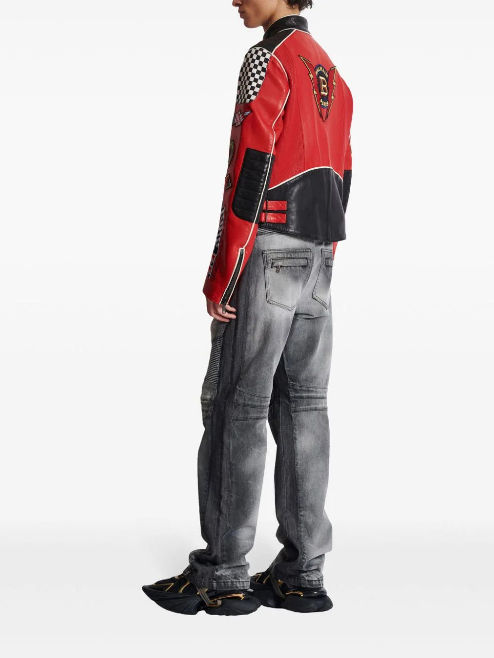 Balmain logo-appliqué leather jacket - Image 4