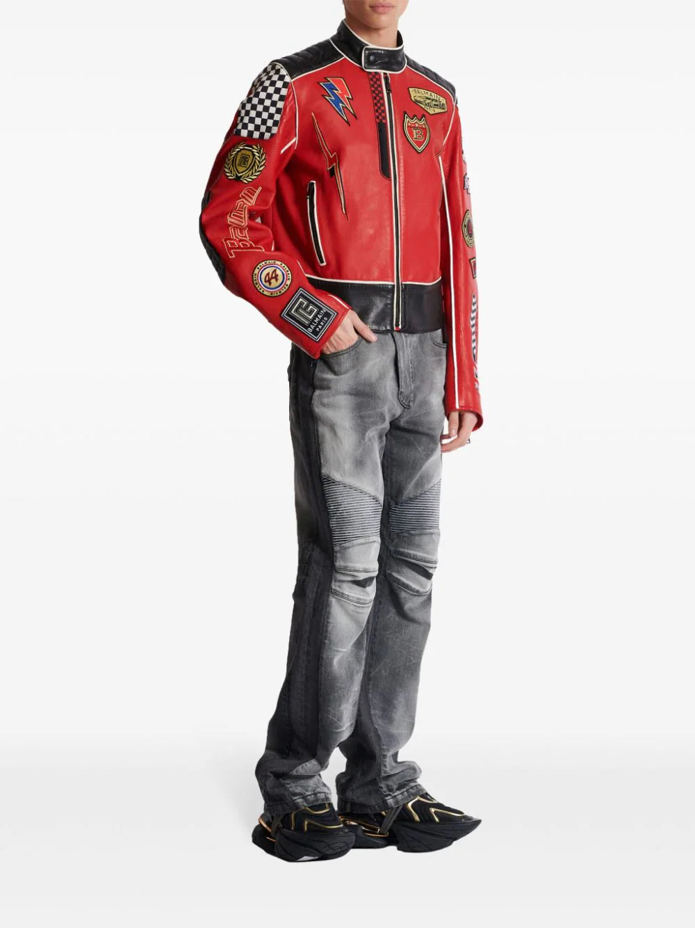 Balmain logo-appliqué leather jacket - Image 3