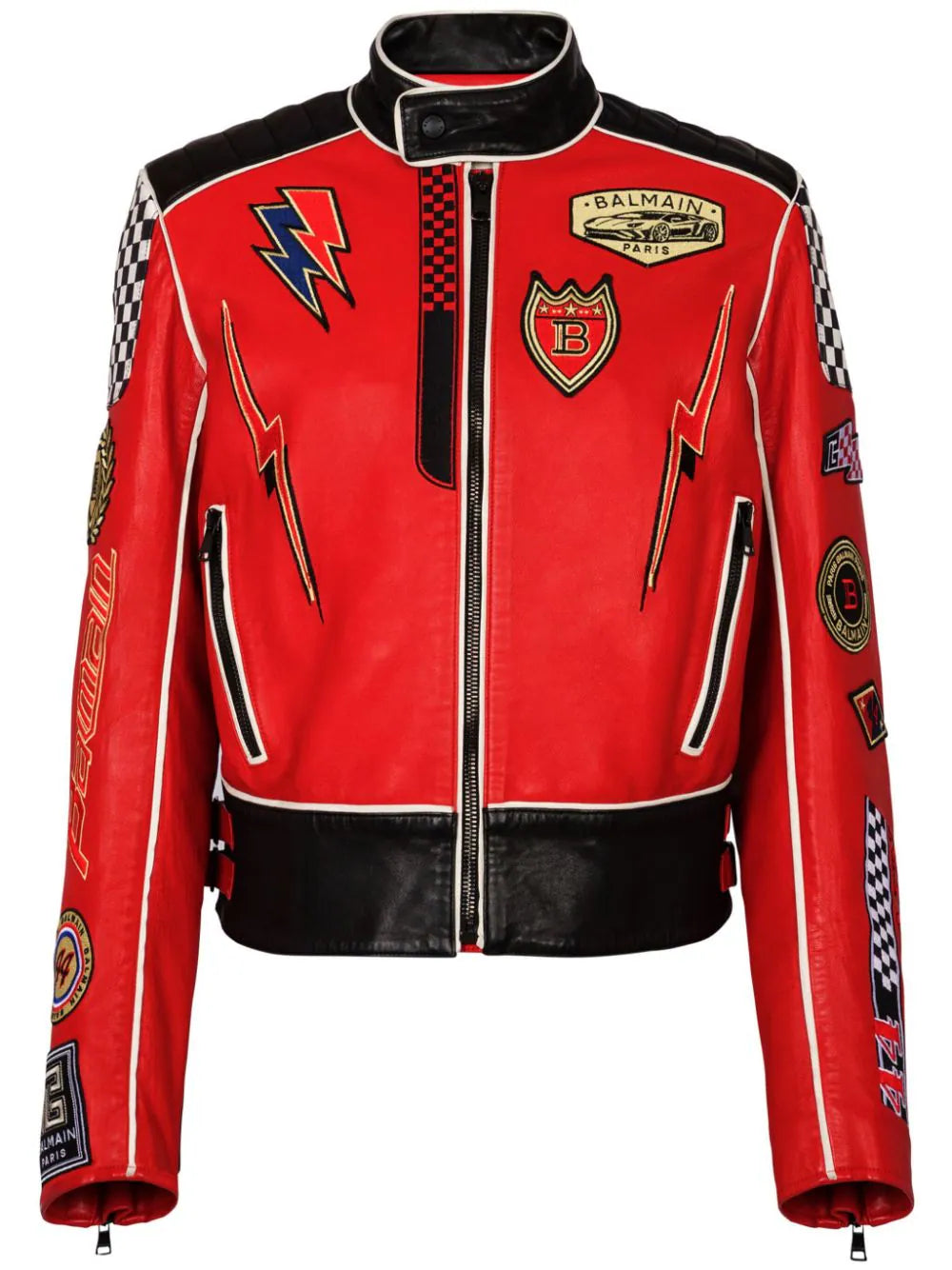 Balmain  logo-appliqué leather jacket