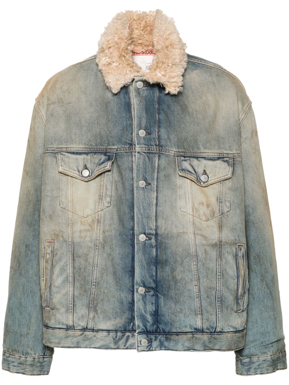 Acne Studios  shearling-collar distressed denim jacket