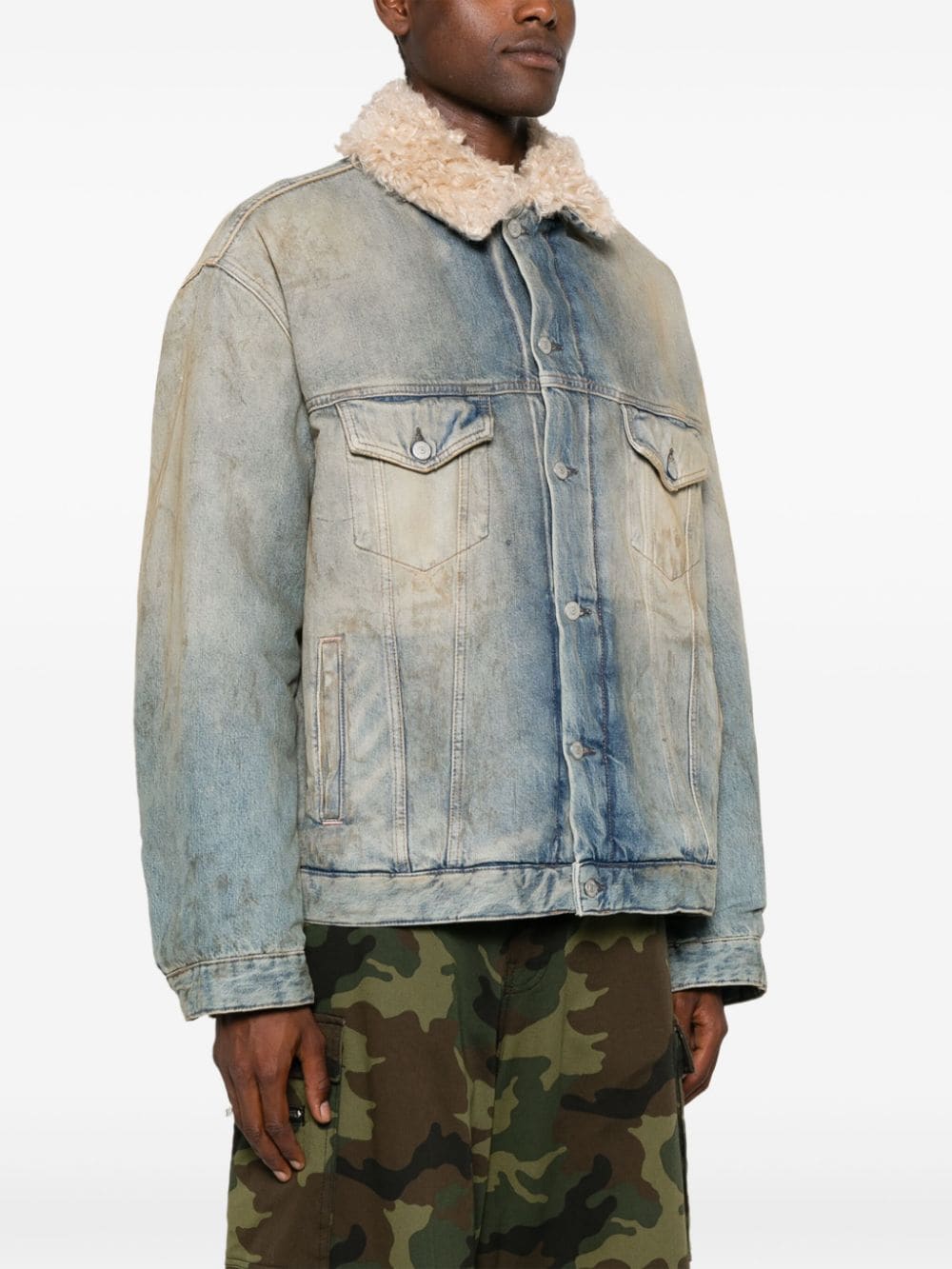Acne Studios shearling-collar distressed denim jacket