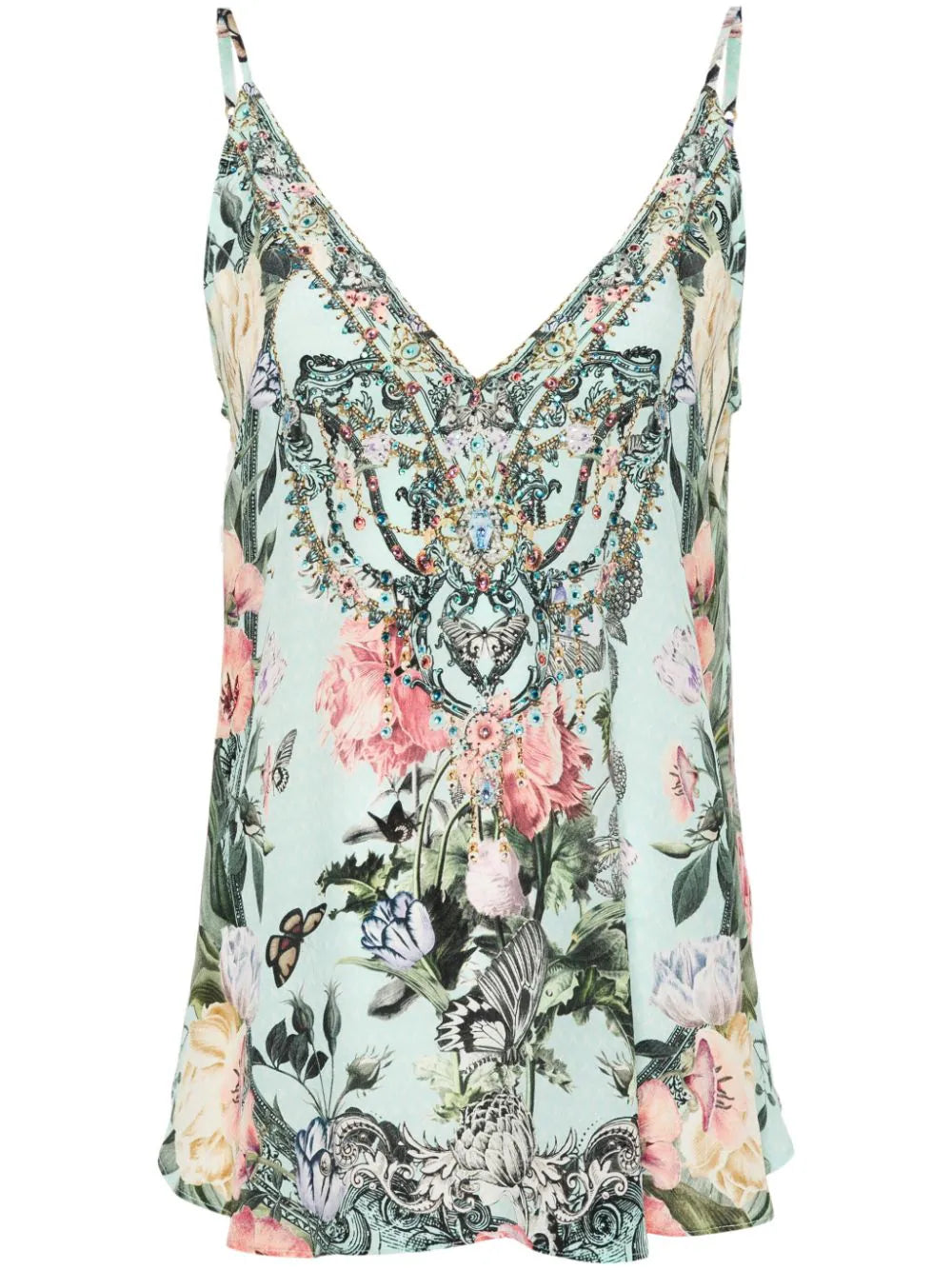 Camilla  crepe silk rhinestone-embellished top