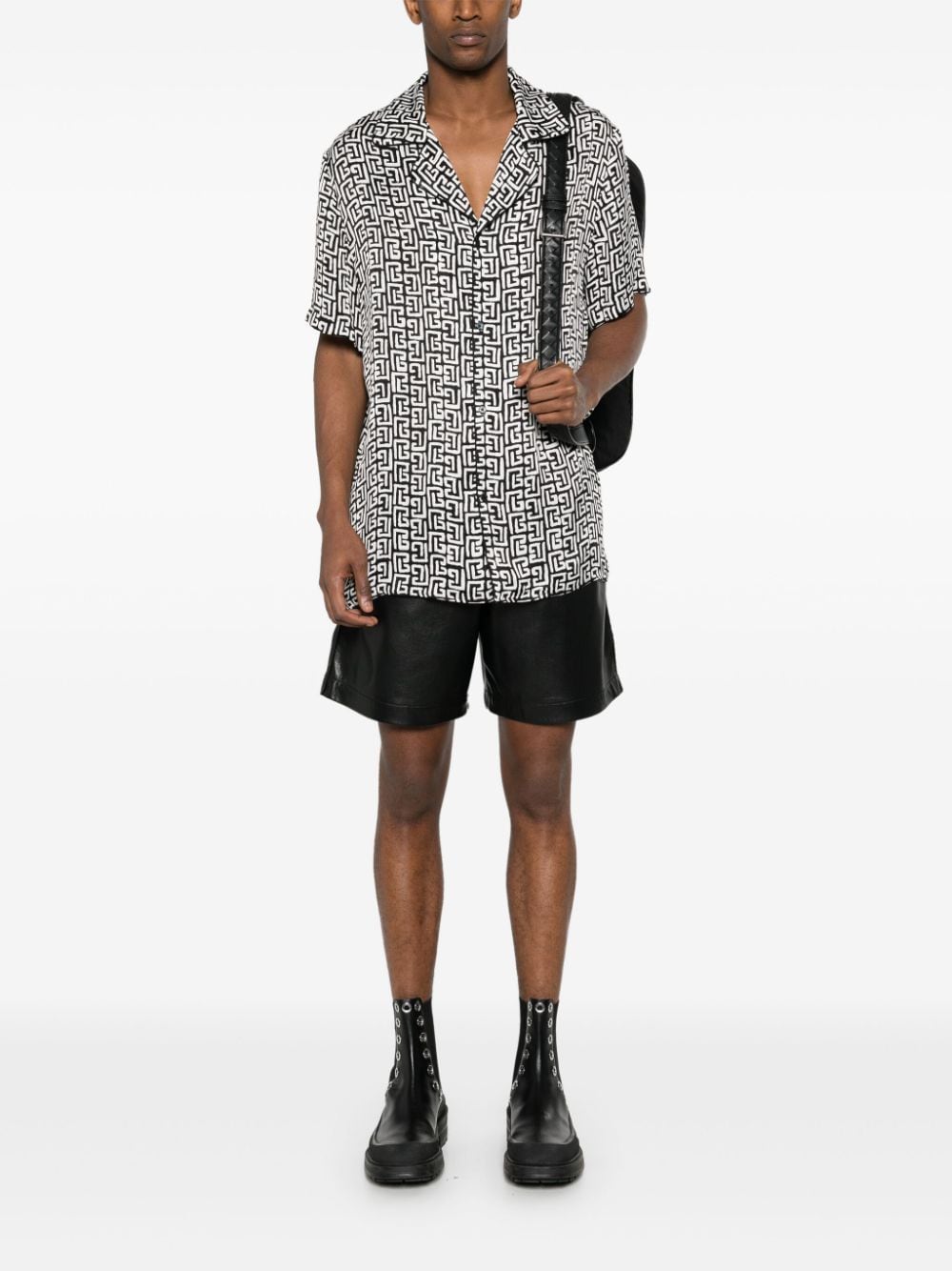 Balmain monogram-print satin shirt