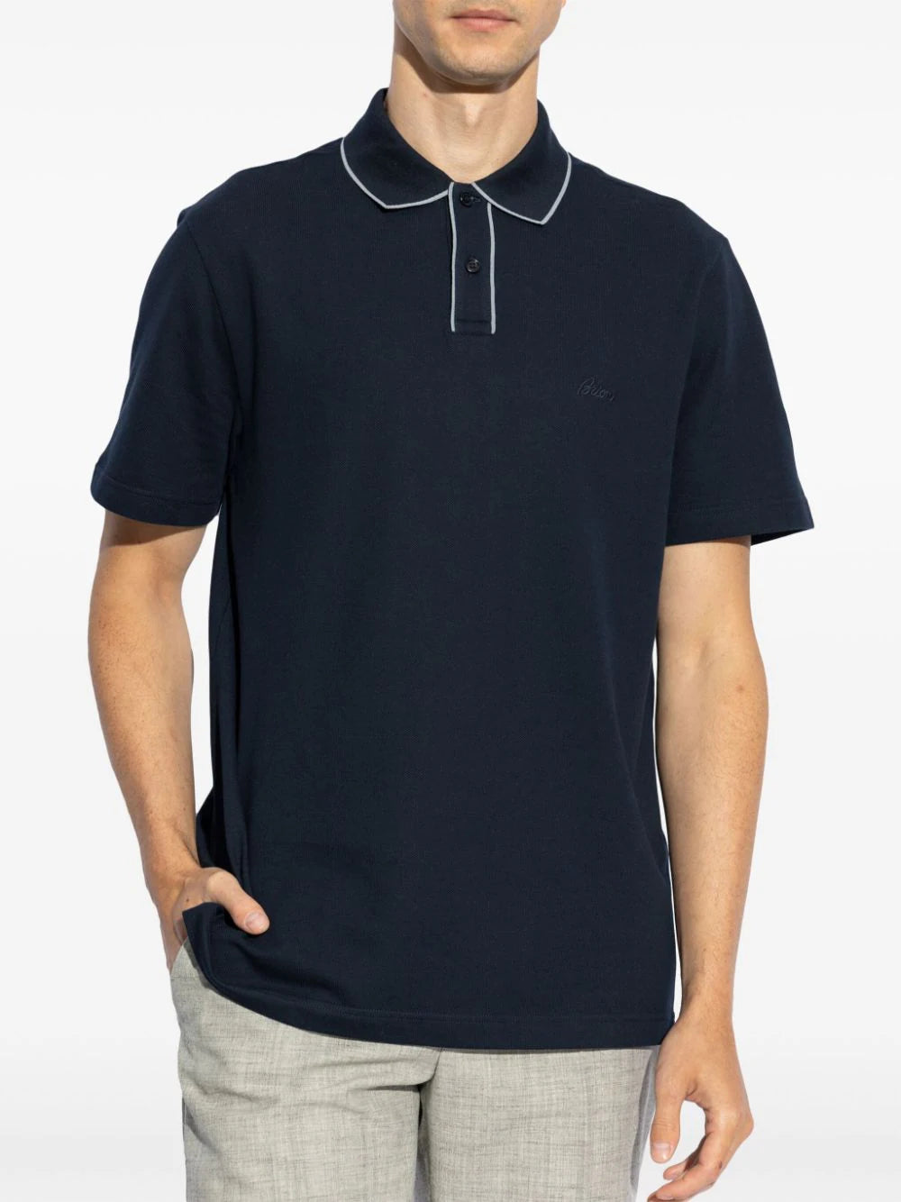 Brioni  contrasting-trim cotton polo shirt