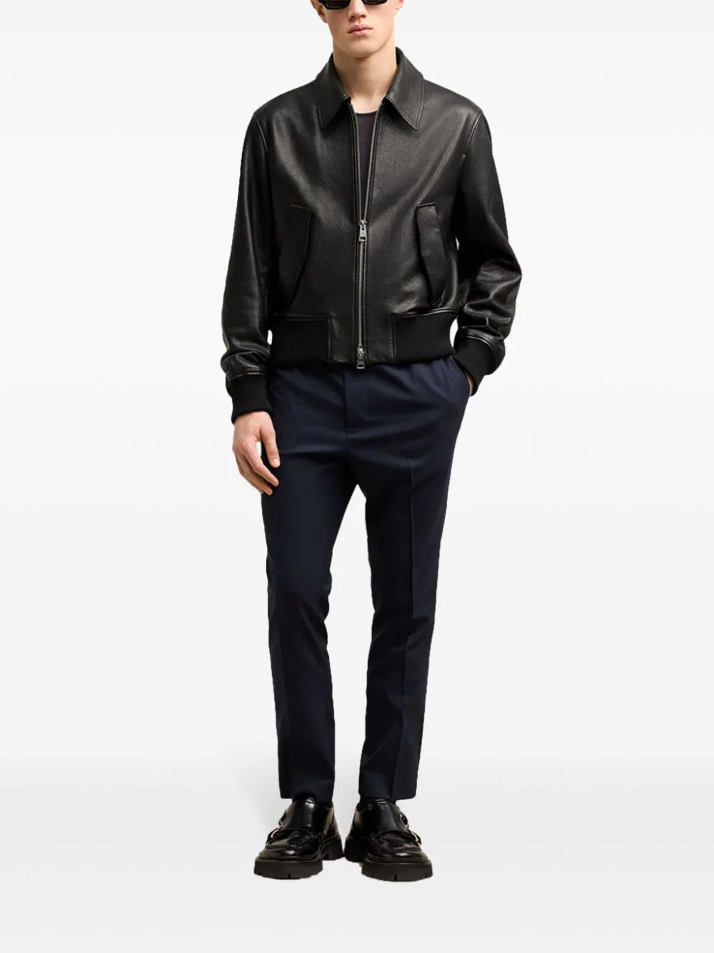 AMI Paris embroidered-logo leather jacket - Image 3