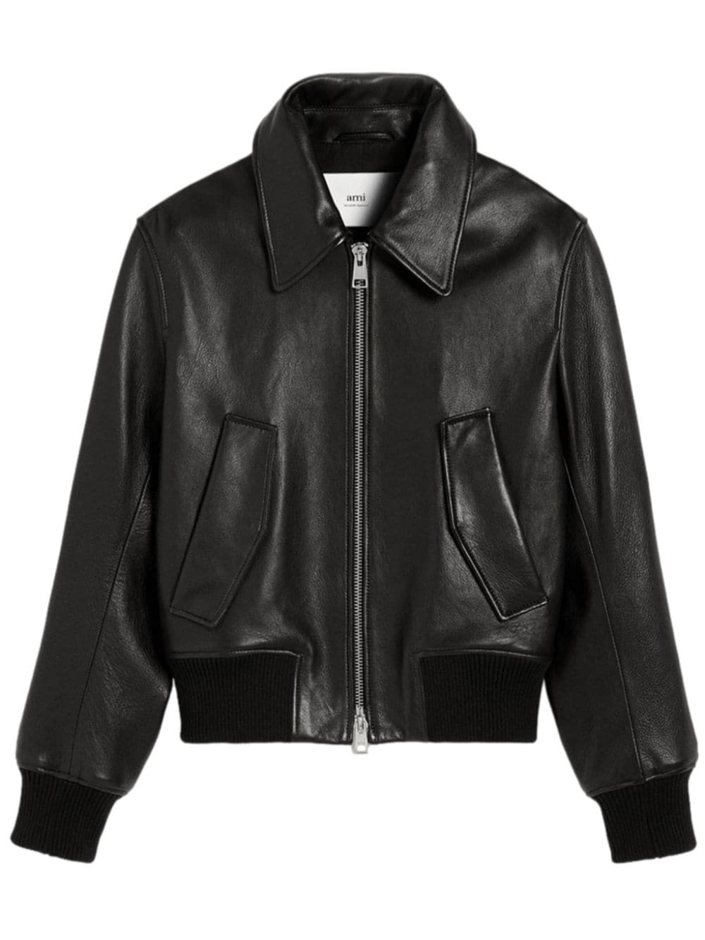 AMI Paris  embroidered-logo leather jacket