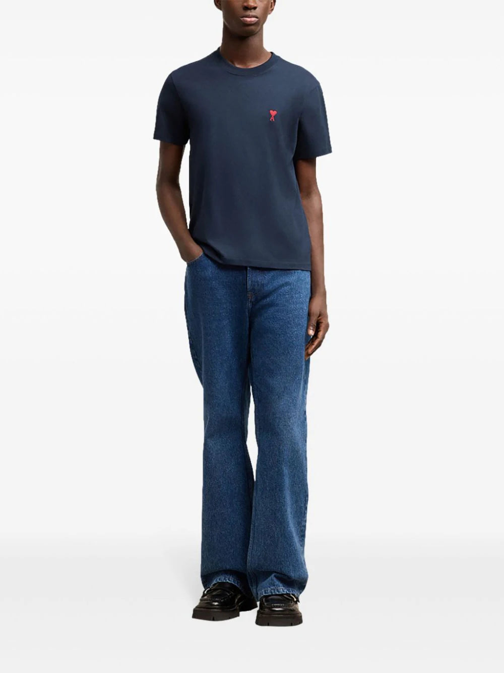 AMI Paris embroidered logo ribbed neck t-shirt